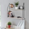 Rustic double-layer black metal wall-mounted shelf, perfect for bathroom, easy to install and decorate